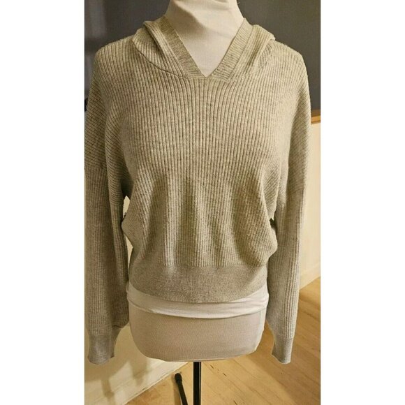Women's Cropped Soft Ribbed Hoodie Long Sleeve Hooded Sweater Light Grey Size L - Picture 1 of 6